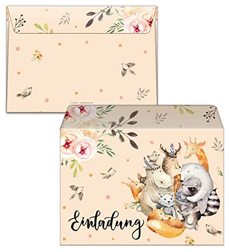 JuNa-Experten Lot de 12 cartes d'invitation pour anniversaire d'enfant fille garçon animaux de la forêt avec 12… - Image 6