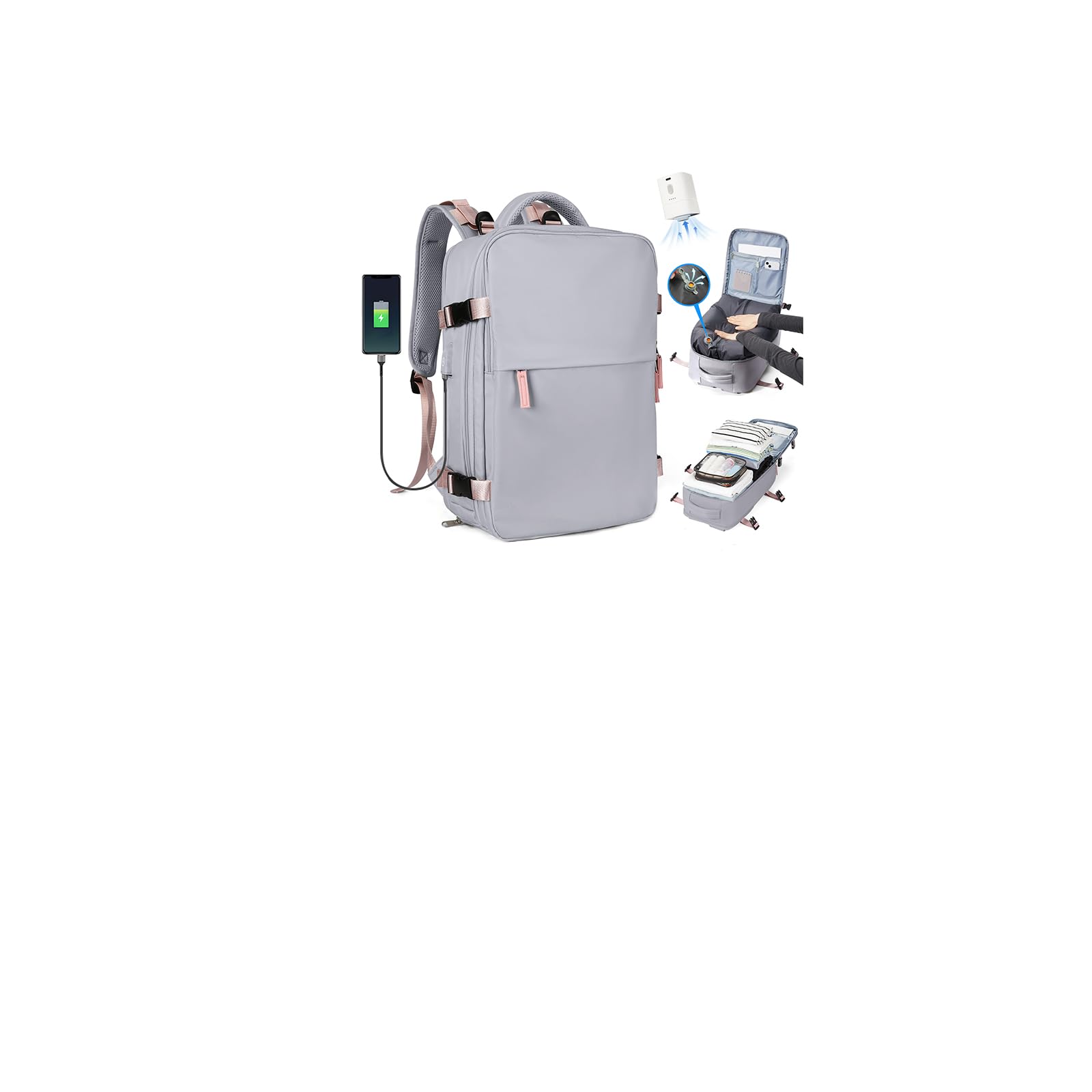 SZLX Zaino Ryanair 40x30x20 Sottovuoto Zaino da Viaggio 40x30x20 Wizzair Bagaglio a Mano 40x20x25 Borse da Cabina per Easyjet 45x36x20 Donna con USB Adatto a PC da 14 Pollici, Valigia con Sottovuoto