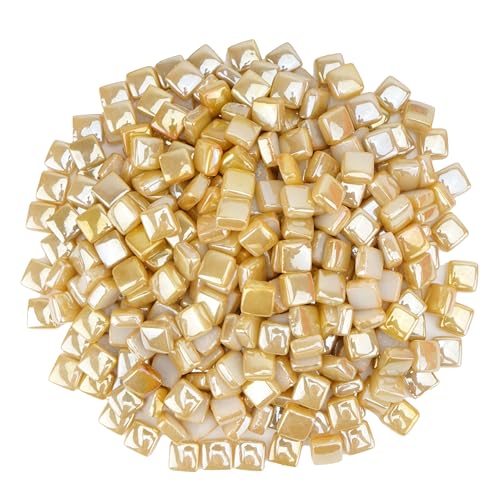 Samjobroad Gold Square Mosaic Tiles – 10x10mm Glass Tiles, 300g Stained Glass for Crafting, Handmade Jewelry, and Coasters, 160 Pieces
