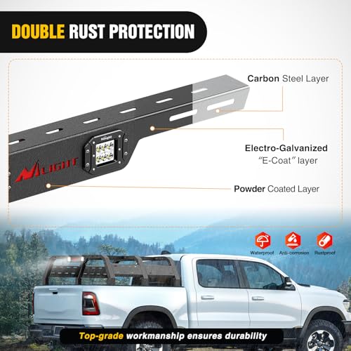 Image of Nilight Truck Bed Cargo Rack Compatible with 2002-2024 Dodge Ram 1500 2014-2024 Chevy Silverado 1500 2009-2024 Ford F150 2007-2013 Toyota Tundra Overland Extender with 2Pcs LED Light Pods