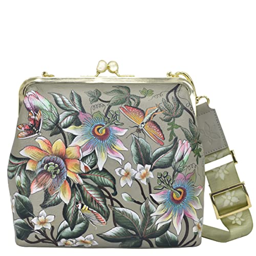 Anuschka Women’s Hand Painted Genuine Painted Leather Medium Frame Crossbody