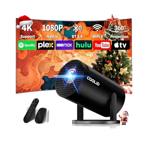 Image of [Built-in Apps & 2025 Upgraded] Mini Projector Support 4K 1080P Auto Keystone 270° Rotatable with WiFi 6 and Bluetooth 5.4, Projector Portable Compatibile with HDMI/TV Stick/Memory Stick/Laptop-Black