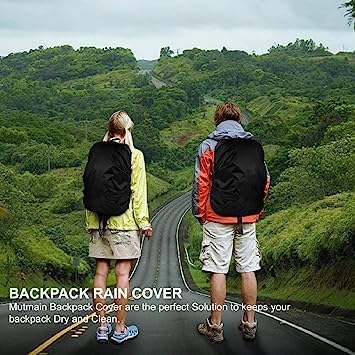 AARAL Bag Cover Waterproof Rain Cover for Backpack Bags, Rainproof Dust Proof Protector Elastic Adjustable School Bag Cover, Luggage Bag Cover with Pouch Free Size Heavy(Black,1 pcs) 1