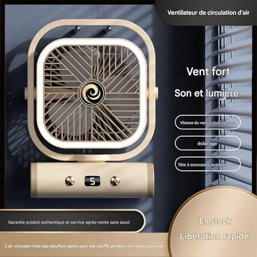 Ventilateur de bureau compact rechargeable 5 vitesses pour table de chevet et maison