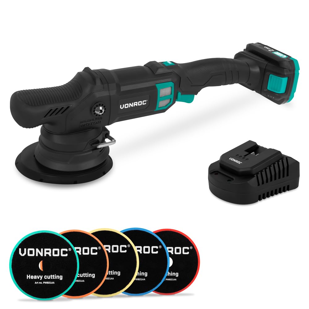 VONROC Polisseuse rotative 20 V, sans balais, 7 vitesses