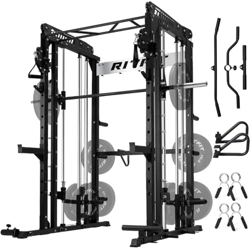 RitFit M1 & M1 Pro Smith Machine with Cable Crossover System, Multi-Function Squat Rack Power Cage for Home Gym, Power Rack and Packages