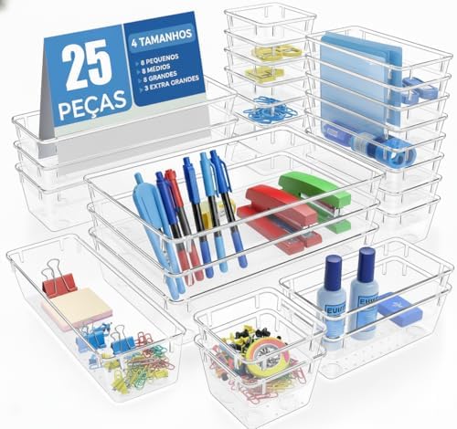 Organizador Modular para Gavetas Kit com 25 Peças – 4 Tamanhos Di...