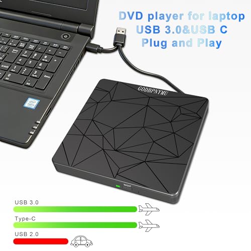 Image of External DVD Drive USB 3.0 USB-C CD Burner CD /DVD Player Optical Drive, Portable CD DVD Disc Copier for Laptops and PC Compatible with Windows 7 /8 /10 /11, Linux, and Mac OS