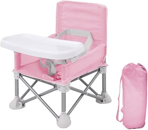 LADIDA Foldable Baby Travel Seat Booster Toddlers Dining Seat Removable Tray with Travel Bag Portable Folding Booster Feeding Chair for Children Toddlers Infants,Pink 403