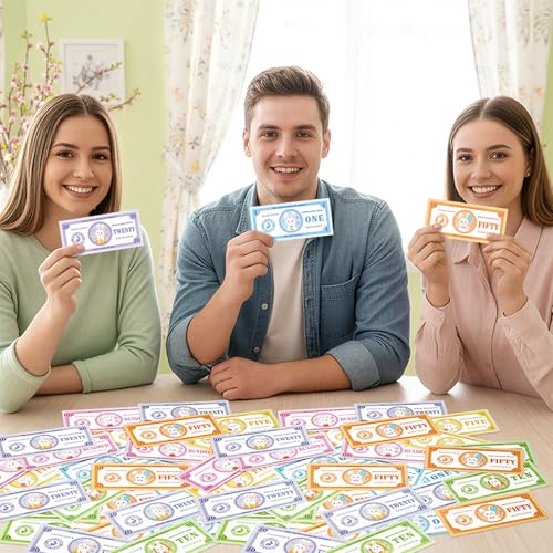 COcnny Easter Play Bucks for Game - 600pcs Hunt Bunny Bank Paper Money for Pretend Play Cashier, Spring Egg Theme Fake Bucks for Refill Packs School Educational Home Reward Prop Supplies