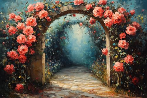 KY-lunk Pintura por números, rosas trepando un enrejado de jardín arqueado, manualidades para adultos, kits de pintura por números, regalo de decoración de habitación para festival de cumpleaños (16 x