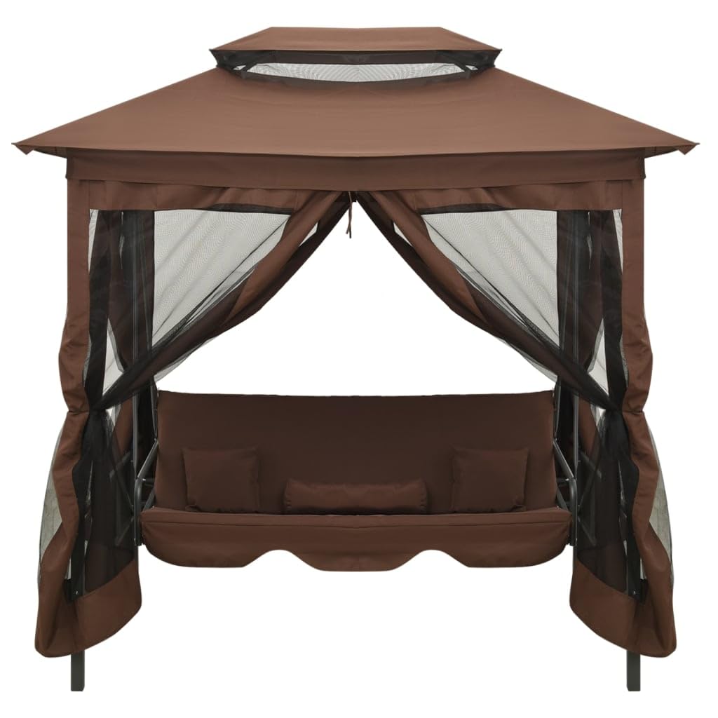 vidaXL Gazebo con Dondolo Caffè Letto da Giardino Tenda Parasole per Esterno