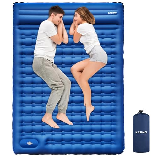 KASIMO Isomatte Camping matratze mit integrierten kopfkissen, Isomatte Outdoor luftmatratze mit Fußpumpe Ultraleicht luftzellenmatte aufblasbar (Doppelt Blau 12cm)