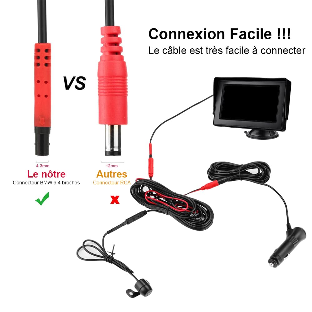 Caméras de Recul pour Voiture avec écran LCD 4,3" - Caméra de recul étanche IP68 - Système d'aide au stationnement