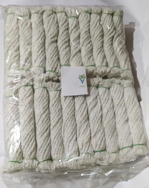 VVOS® Cotton Lamp Wicks | Vilakku Thiri | Panju Thiri | Lint Wicks (White, 13cm Long) | Pack of 20 Bundles for Traditional Oil Lamps-image-1