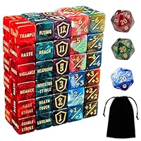 ZEOXUER 63 Stück MTG Würfel Zähler - Ability Keyword Zähler, -1/+1 Lebenszähler, Schild Lebenszähler, D6 Würfel, Kompatibel mit MTG, Kartenspiel Zubehör (Inklusive Schwarzer Tasche)