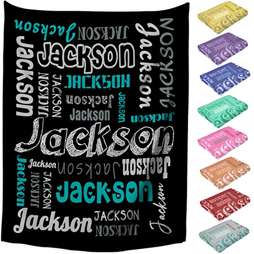 SIMIEEK Custom Blanket Personalized with Name Text, Customized Flannel Throws Blankets for Baby Adults Kids Birthday Valentines Day Gift, 30x40 Inches Inches, Black