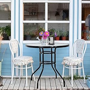 MKDLUFEI 32" Patio Table Outdoor Round Bistro Table, All Weather Outside Patio Dining Table with Umbrella Hole, Coffee Dining Tabel with Tempered Glass for Lawn Balcony… MKDLUFEI 32 Patio Table Outdoor Round Bistro Table All Weather Outside Patio Dining Table with Umbrella Hole Coffee Dining Tabel with Tempered Glass for Lawn Balcony