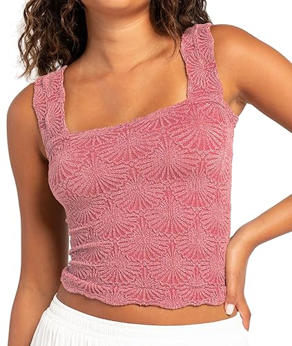 Women's Square Neck Wide Strap Crop Tank Tops Flower Going Out Tops Slim Fit Lettuce Trim Crop Cami Tops