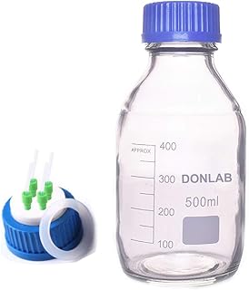 DONLAB MBU-01L4 Glass 1000ml/1L Round Media Storage Bottle Reagent Bottle with Screw 4-Hole Mobile Phase Cap GL45