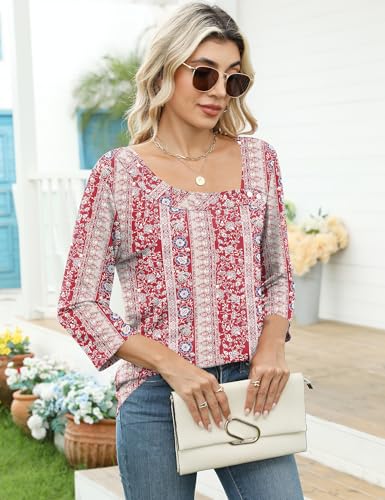Image of LOMON Womens 3 /4 Length Sleeve T Shirts Asymmetrical Neck Tops Business Blouses for Women Fashion 2026
