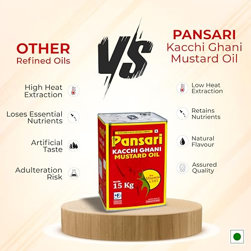 Image of Pansari Brand Kacchi Ghani Mustard Oil 15 kg Tin (Fortified with vitamin A and D)