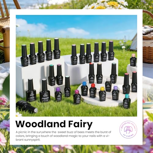 Image of Beetles 36 Colors Gel Nail Polish Set, 42pcs UV Gel Nail Polish Colors Blue Pink Purple Orange Polish Shimmer Glitter Woodland Fairy Collection with Nail Art Rhinestone Spring Gifts for Women Girls
