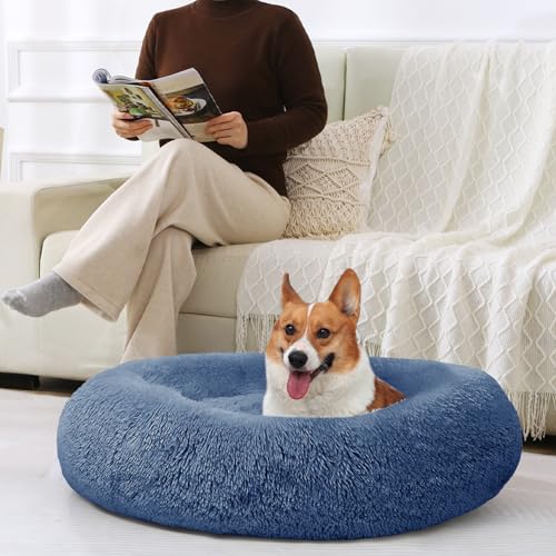 Image of JOLLYVOGUE Dog Bed, Calming Anti-Anxiety Large Dog Bed, Fluffy Donut Cushion for Medium and Large Pets (27 inch /30 inch /36 inch)