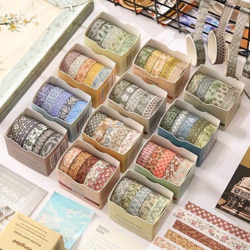 YUBX 60 Rollen Grundmuster Washi Tape Set Kreative Dünn Masking Tape Dekorative Bänder für Kunst, DIY Handwerk, Bullet Journals, Planer, Scrapbooking, Verpackung (Bygone Days)