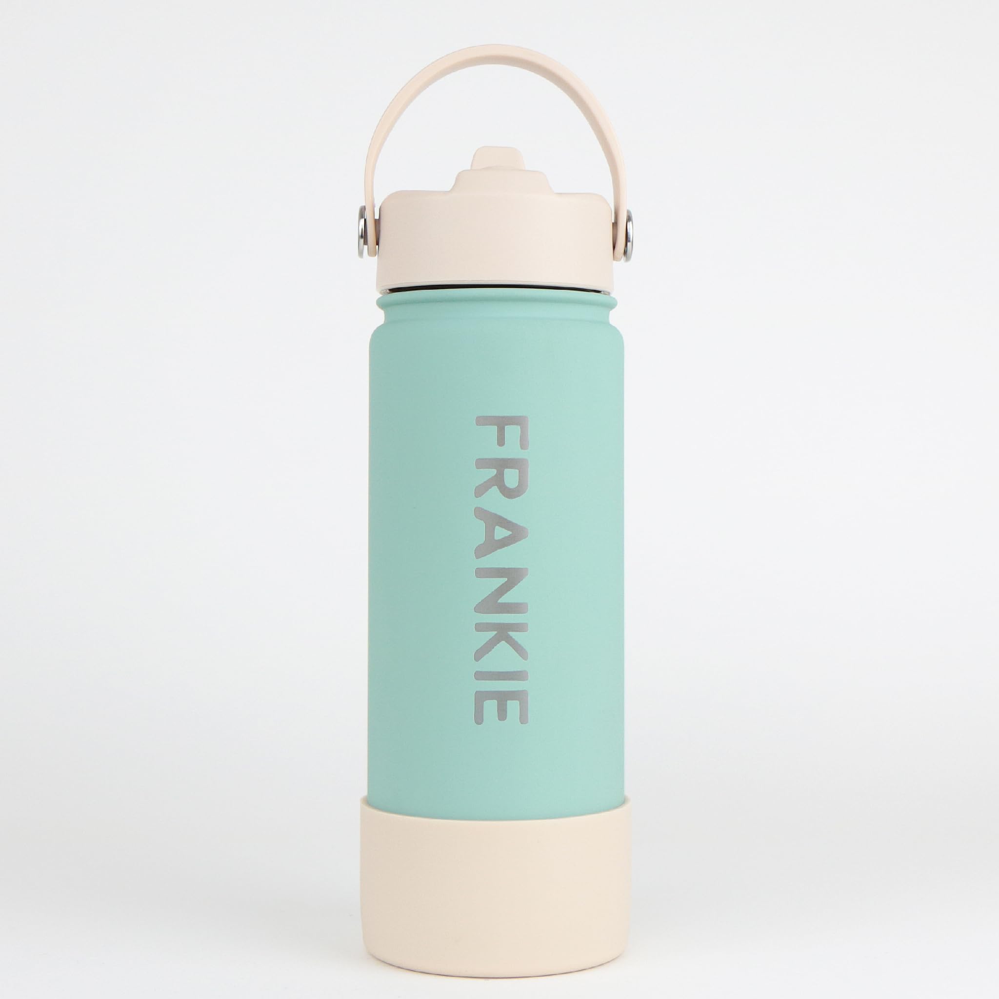 cribstar Personalised Water Bottle, Insulated Stainless Steel, Straw Lid, Laser Engraved Name, BPA Free, Leakproof (Sea Foam [Vertical Engraving], 18oz/500ml) — image 1