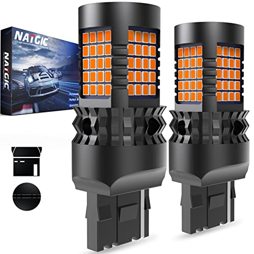 NATGIC T20 7440 Bombillas LED ámbar amarillo, W21W LED CanBus Sin Errores Resistencia de Carga Incorporada para Luces de Señal de Giro de Coche Luz Intermitente - 89 Pc LED Chips 4000LM(Paquete de 2)