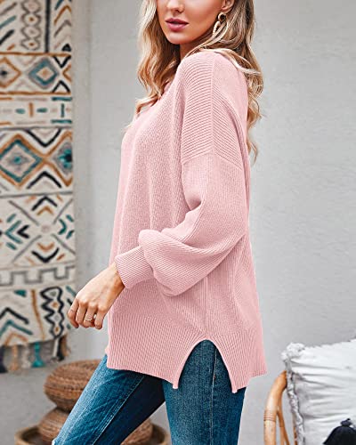 Image of Imily Bela Womens Oversized Tunic Sweaters Fall Slouchy Long Sleeve Ribbed Knit Side Slit Pullover Jumper