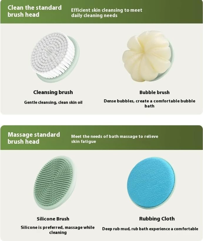 Electric Body Brush Back Scrubber for Shower, Waterproo Back Scrubber Brush with Long Dual Handle, Rechargeable Bath Brush with 4 Interchangeable Heads for Cleansing, Exfoliating - Image 2