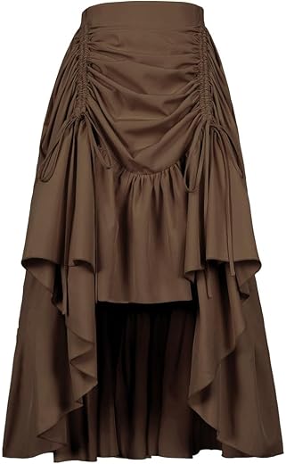 Qosivfey Women's Long Dress Gothic Steampunk Victorian Renaissance High Low Skirt