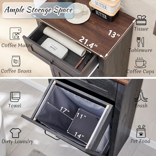 Image of IFBUY Tilt Out Laundry Hamper Cabinet, Trash Can Cabinet, Dark Grey
