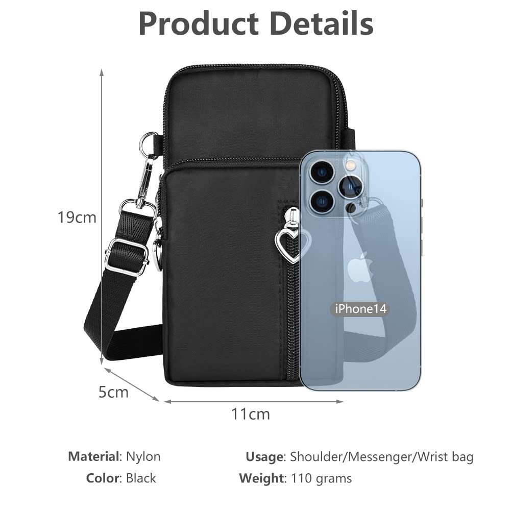 Aucuu Borsa a Tracolla da Donna in Nylon, Mini Borsa a Tracolla con Cinghie Regolabili Staccabili, Fascia da Braccio per Cellulare con Porta Cuffie per Cellulari Sotto i 7"