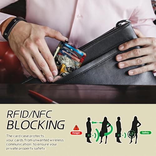 Image of Small Travel Wallets, Eagle American Flag Slim Minimalist Front Pocket Wallet with Wristlet, RFID Blocking PU Leather Credit Card Holder with ID Window Change Purse for Men Women