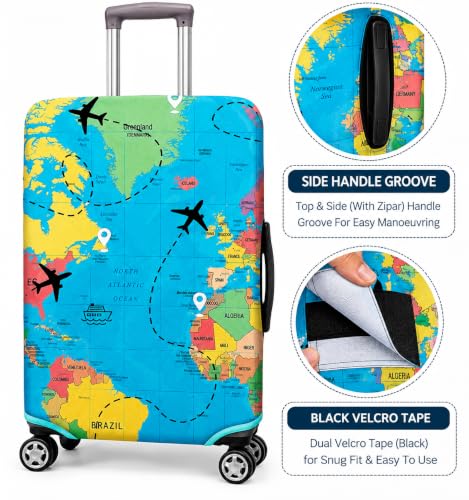 Image of Printed Luggage Cover for Traveling Bag & Suitcase - Stretchable & Scratchproof Trolley Protector with Velcro Lock & Lightweight Washable Material(Suitcase Bag Not Included, Only Cover in Product)
