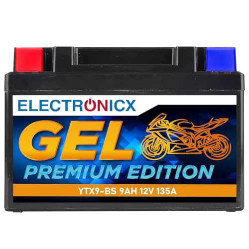 Electronicx, GEL, Batterie moto YTX9-BS 12V 9Ah 135A – Technologie gel, sans entretien, compacte 150×87×105 mm, batterie de démarrage pour moto, scooter,...