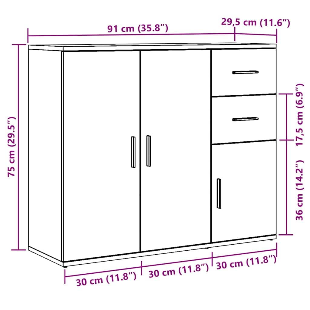 vidaXL Credenza Rovere Nero 91x29,5x75 cm Legno Massello di Argilla
