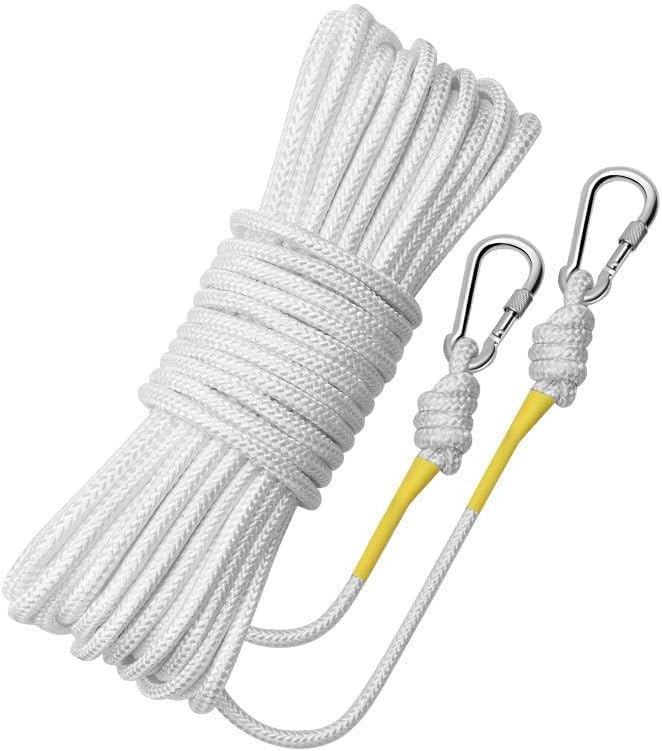 Hollow Braided Polypropylene Line Rope, Heaving Line with Spring Hook for Ring Buoy Pool Life Preserver Ring Rope Boat Anchor Rope, Not Easy to Get Rust and Abrasion，White， (20 M))