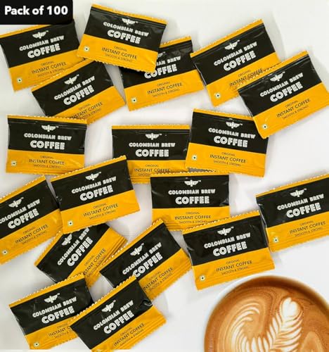Image of Colombian Brew Coffee Original Instant Coffee Powder- Pack of 200 Sachets- No Sugar, Vegan, Keto-Friendly- Hot & Cold Coffee, Easy Mix, Zero Sugar, Instant Beverage