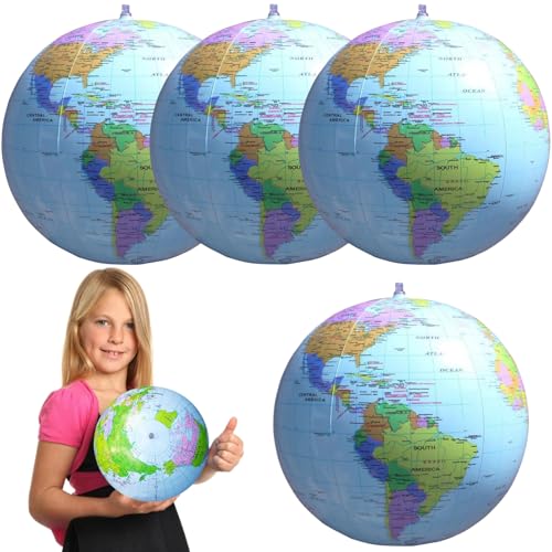 Globe Terrestre Gonflable,4pcs Globe Gonflable Monde,Globes Gonflables en PVC,Globe Gonflable,Ballons Globe de Terre,Géographique éducatif Pour L'école,Jeux...