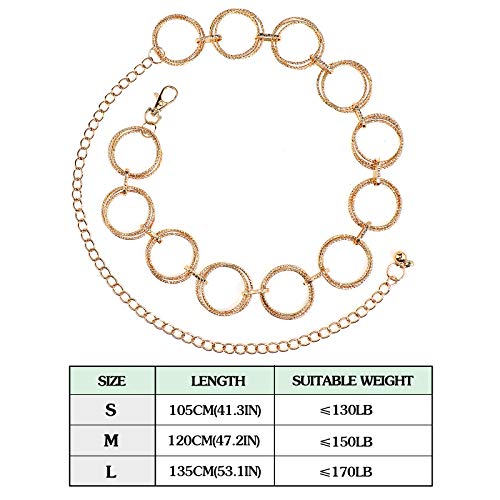 Glamorstar O-Ring Chain Belts For Women Waist Band Belt For Dress Link Chain Gift Large Circle Gold Plus Size 135Cm/53.1In #TOP5