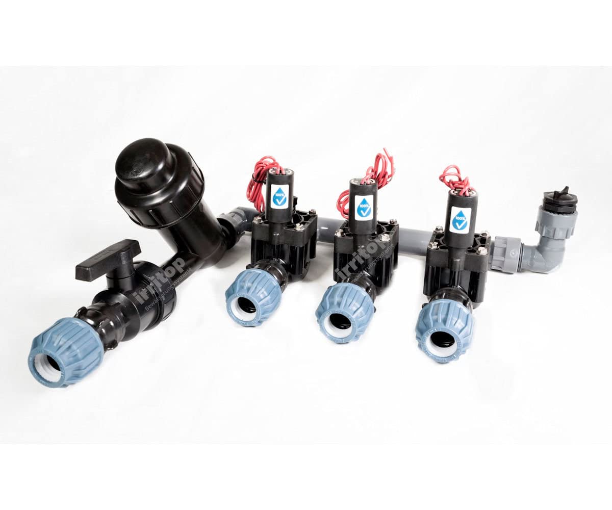 3 cabezales de salida PE32, distribuidor para riego con electroválvulas Hunter PGV 101 MMB, para tubo de polietileno de 32 mm de diámetro (montable) (junta tórica)