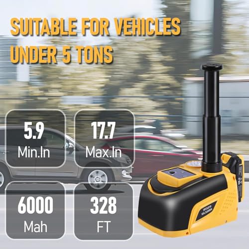 Image of EFFIROSO Battery Powered Electric Car Jack 5 Ton 18V Cordless Portable Automatic Tire Change Kit Emergency Repair Tire Tools for SUV Sedans Yellow