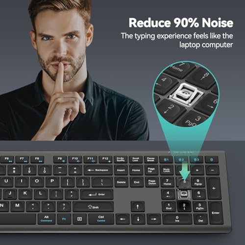 Image of TECKNET Bluetooth Keyboard Rechargeable 4-Device (2.4G+BT) | Multi-device Free Switching, Ultra-Slim, Numeric Keypad, Quiet Full Size Wireless Keyboard for PC /Laptop /Smart TV /Phone