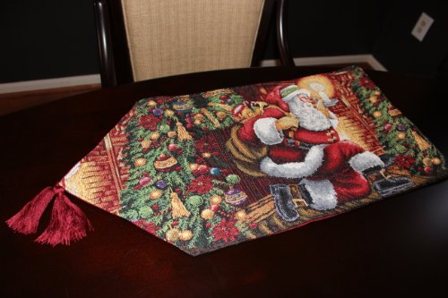 Tache Festive Winter Holiday Christmas Down The Chimney Decorative Tapestry Table Runners, 13 X 72 #TOP1