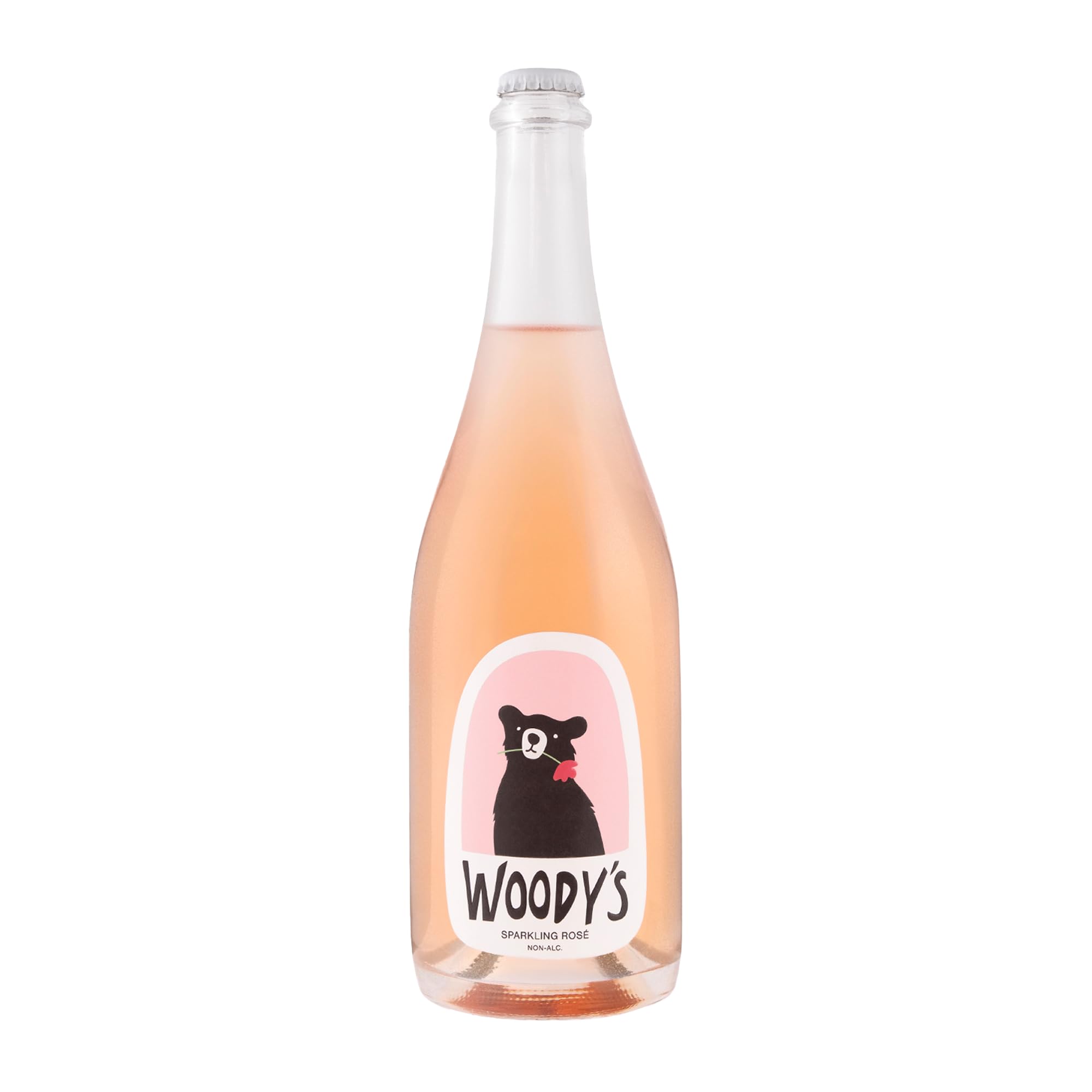 Woody's Sparkling Rosé Non-Alcoholic Wine (750ml) | Alcohol-Free Wine Made from 100% Certified Organic California Grapes | Low Sugar, Gluten Free,
