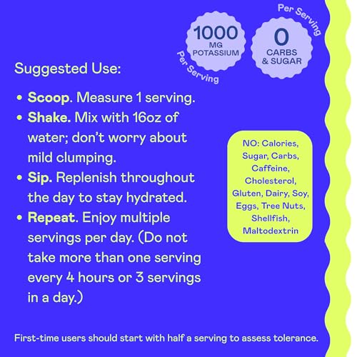 Image of Hi-Lyte K1000 Blue Raspberry Electrolytes Powder, 50 Servings - 1000mg Potassium + Magnesium, Sodium, Trace Minerals - 0 Carbs, 0 Sugar
